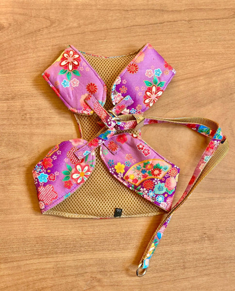 Arnés de tela japonesa para perros LL Sakura y flor de ciruelo