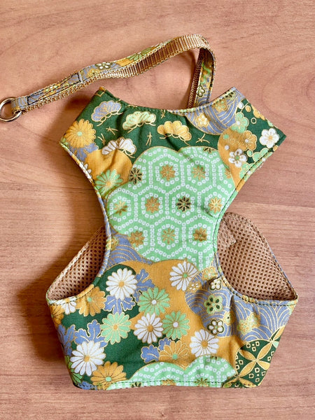 Arnés de tela japonesa para perros y gatos M  Verde
